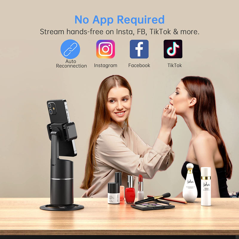  [AUSTRALIA] - Auto Face Tracking Tripod, No App Required, 360° Rotation Face Body Phone Camera Mount Smart Shooting Phone Tracking Holder for Live Vlog Streaming Video, Rechargeable Battery-Black Black