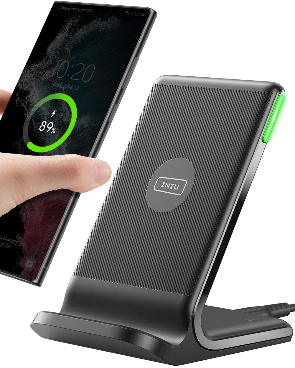  [AUSTRALIA] - INIU Wireless Charger, 15W Fast Wireless Charging Station with Sleep-Friendly Adaptive Light Compatible with iPhone 14 13 12 Pro XR XS 8 Plus Samsung Galaxy S23 S22 S21 S20 Note 20 10 Google LG etc Black