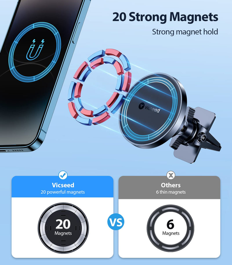  [AUSTRALIA] - VICSEED for MagSafe Car Mount [2023 Upgraded 20 Strongest Magnet] Magnetic Phone Holder for Car Vent 360 Adjustable Magnetic Phone Mount for Car Fit for iPhone 14 13 12 Pro Max Plus Mini MagSafe Case Black