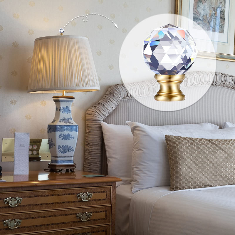  [AUSTRALIA] - 2 Pieces Crystal Faceted Lamp Finial Cap Knob Lamp Screw Topper Lamp Clear Lamp Finial with Polished Chrome Base 1-3/4 Inches Diamond Knob for Lamp Shade Lamp Decorations (Gold Base) Gold Base