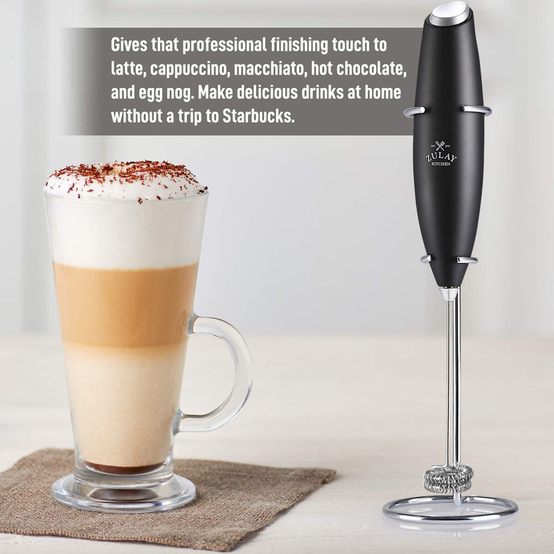  [AUSTRALIA] - Zulay New Double Whisk - Improved Motor Milk Boss Milk Frother - Handheld Frother Whisk - High Powered Milk Foamer Frother Mini Blender for Coffee, Bulletproof® Coffee, Cappuccino, Frappe, Matcha, Hot Chocolate, Twin Whisks - Black Matte Black