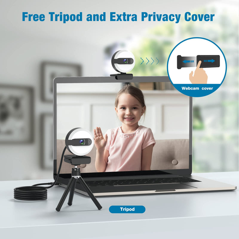  [AUSTRALIA] - 2K Webcam with Microphone, HD USB PC Camera Webcam with Ring Light & Privacy Cover,Plug & Play Streaming Computer Webcam with Tripod Stand for PC Video Conferencing Zoom Meeting Skype Desktop White