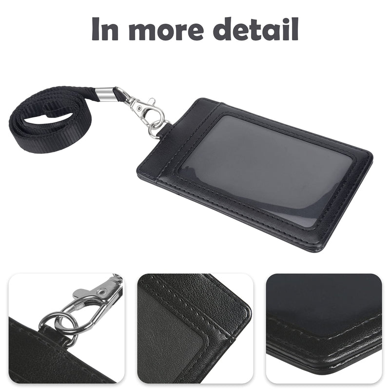  [AUSTRALIA] - Arae Card Holder Vertical PU Leather Badge Holder with 1 Clear ID Card Window 1 Card Slot and 1 Neck Lanyard for Office/School ID Credit Card Driver License - Black