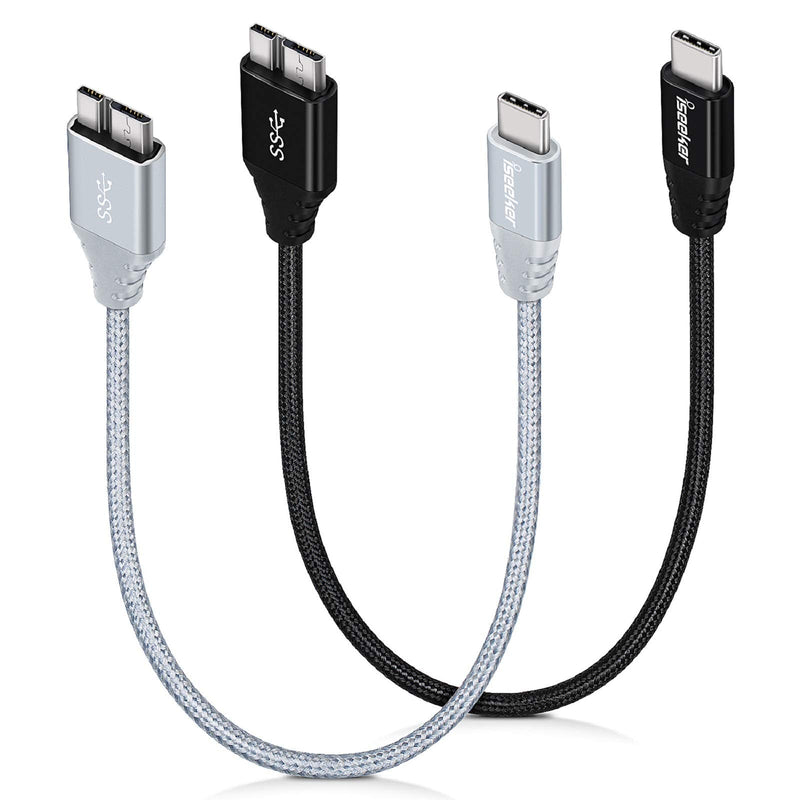  [AUSTRALIA] - iSeekerKit Short USB 3.0 Type-C to Micro-B Data Cable 1ft Compatible Chromebook Pixel to Connect Toshiba Canvio, WD Elements, Seagate Expansion External Hard Drive Black&Silver