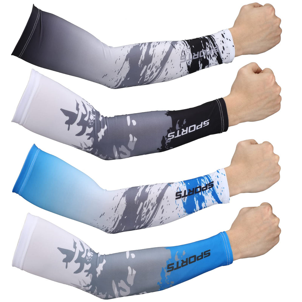  [AUSTRALIA] - 4 Pairs UV Sun Protection Arm Sleeves Cooling Sports Sleeve Anti Slip Ice Silk Arm Warmers Arm Covers for Men Women Black, Blue Large