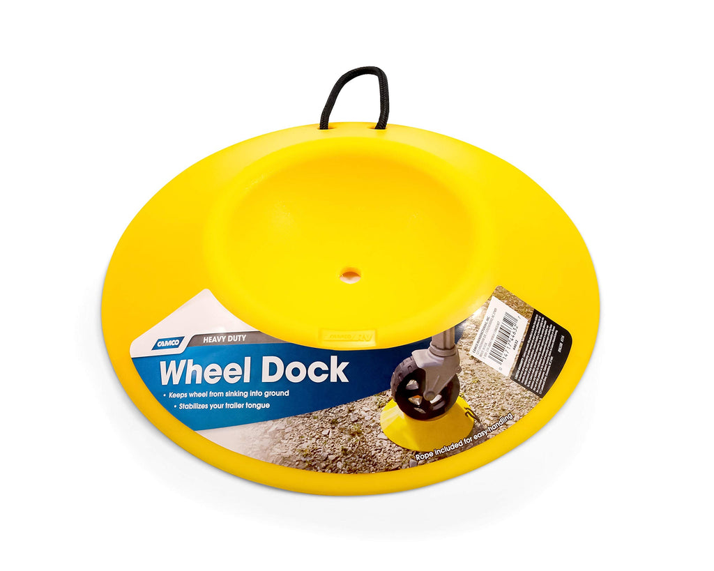  [AUSTRALIA] - Camco Heavy Duty Wheel Dock with Rope Handle - Helps Prevent Trailer Wheel from Sinking Into Dirt or Mud, Easy to Store and Transport (44632), Yellow