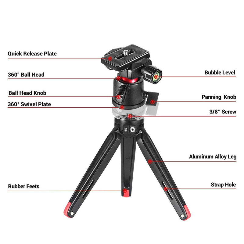  [AUSTRALIA] - SmallRig Tabletop Tripod, Mini Desktop Travel Tripod Aluminum Alloy with 360 Degree Ball Head and Quick Release Plate Lightweight and Portable for Compact Cameras DSLRs, Phone, Gopro（Black）- BUT2287