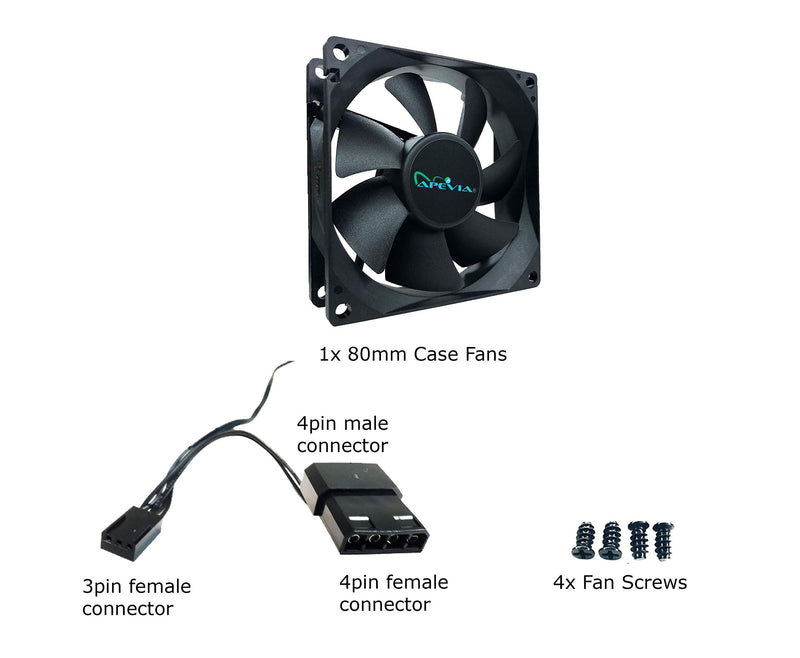 [AUSTRALIA] - Apevia CF4S-BK 80mm 4pin Molex + 3pin Motherboard Black Case Fan - Connecting to Power Supply or Motherboard