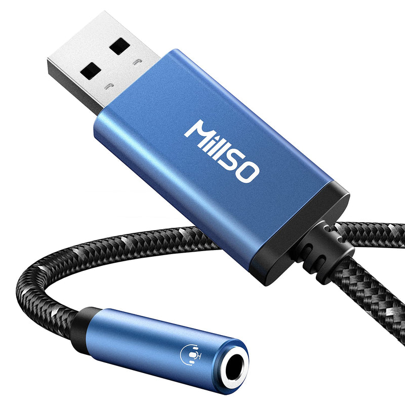  [AUSTRALIA] - MillSO USB to 3.5mm Jack Audio Adapter Sapphire Blue/Durable Braided/Smart Chip TRRS USB to Audio Jack Adapter 3.5mm Aux to USB External Stereo Sound Card for Headphone, Speaker, PS4, PC, Laptop 1 Feet - Braided