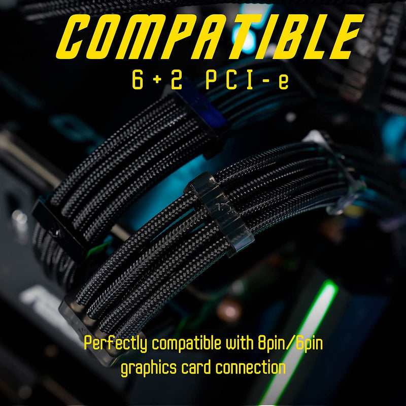  [AUSTRALIA] - ASIAHORSE 18AWG Power Supply Sleeved Cable /24pin ATX /4+4pin EPS /2 x 6+2pin PCI-E PSU Extension Cable Kit 30cm Length with Two Color Combs, Black(11.8inch/30cm) 4 packs
