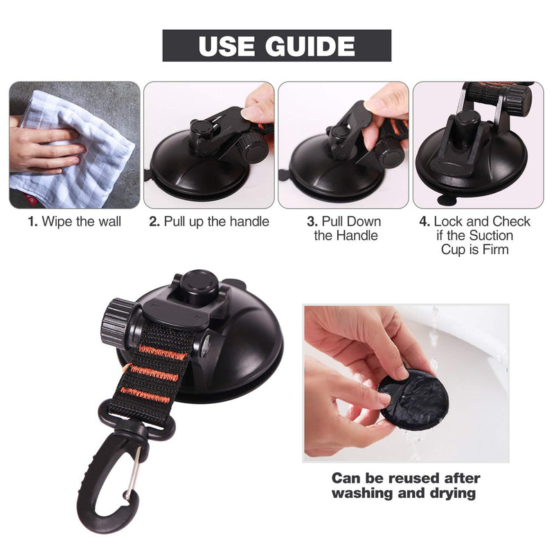  [AUSTRALIA] - REDCAMP Heavy Duty Suction Cup Anchor with Securing Hook Tie Down, Camping Tarp Accessory as Car Side Awning, 2 Pieces Black