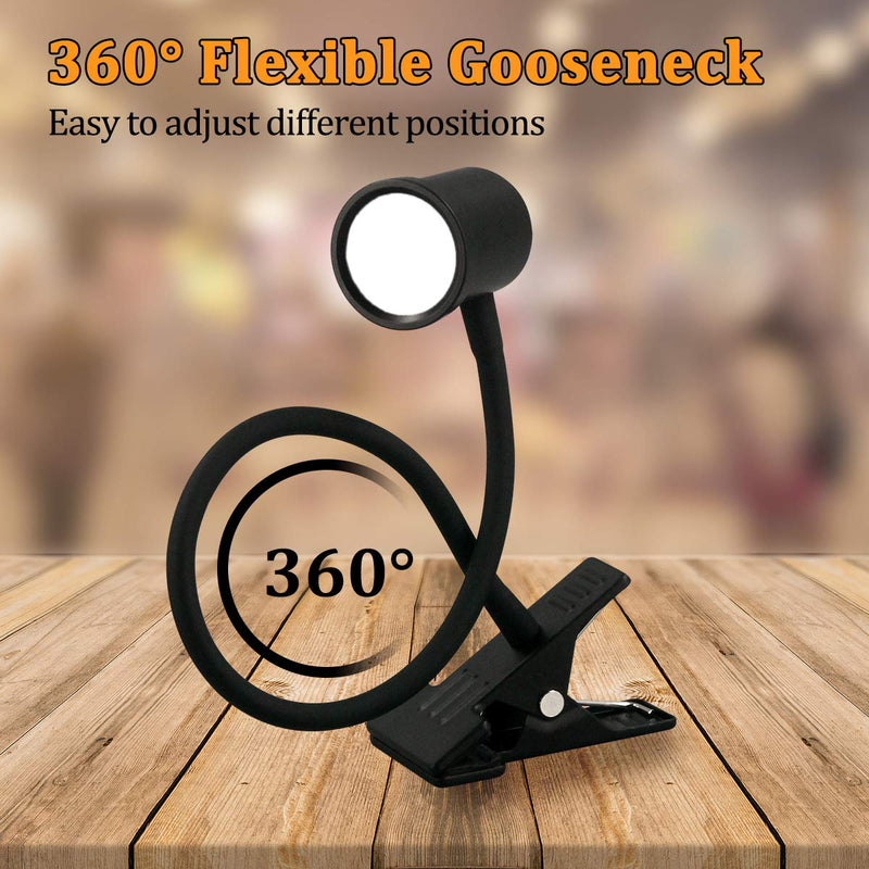 Clip on Light Reading Light, 3000K - 6500K Clamp Desk Lamp, 10-Levels Brightness Clamp Light, High ≥ 90+ CRI Eye Protect Clip on Lamp, 360° Flexible Gooseneck Book Light for Desk Bedside Headboard Black - LeoForward Australia