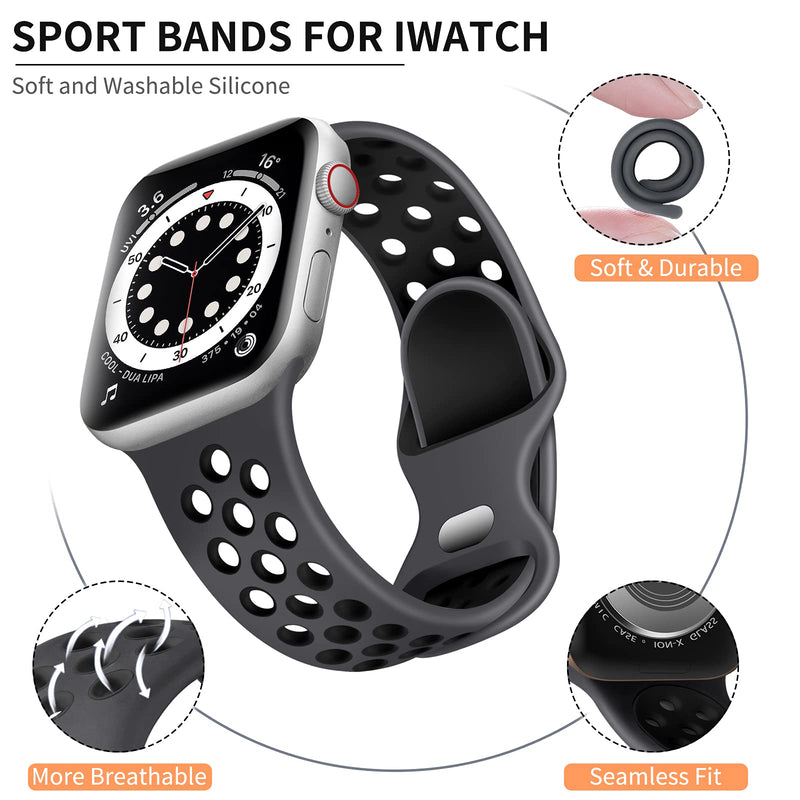  [AUSTRALIA] - Lerobo Sport Bands Compatible with Apple Watch Band 40mm 41mm 38mm for Women Men,Soft Silicone Breathable Replacement Bands for Apple Watch SE iWatch Series 7 Series 6 5 4 3 2 1,Anthracite Black,S/M Anthracite Black 38mm/40mm/41mm S/M