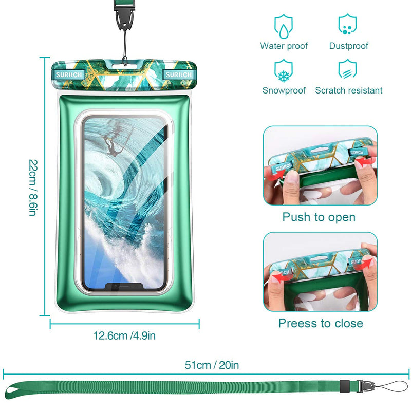  [AUSTRALIA] - SURITCH New Universal Waterproof Phone Case,Waterproof Phone Bag Floating Phone Pouch for iPhone 12 11 Pro Max Mini XR X Xs Max Se 2020 Galaxy Note 20 S20 Ultra S10 S9 Plus Up to 6.9 inch-Green Marble Green Marble