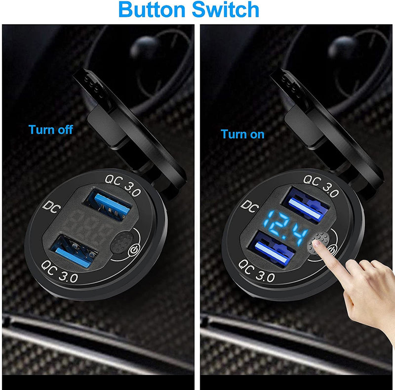  [AUSTRALIA] - Upgraded 12v USB Outlet, 2PCS Quick Charge 3.0 Dual USB Power Outlet with On Off Switch Waterproof 12V/24V Fast Charge USB Charger Socket with Voltmeter for Car Boat Marine Truck Golf RV Motorcycle