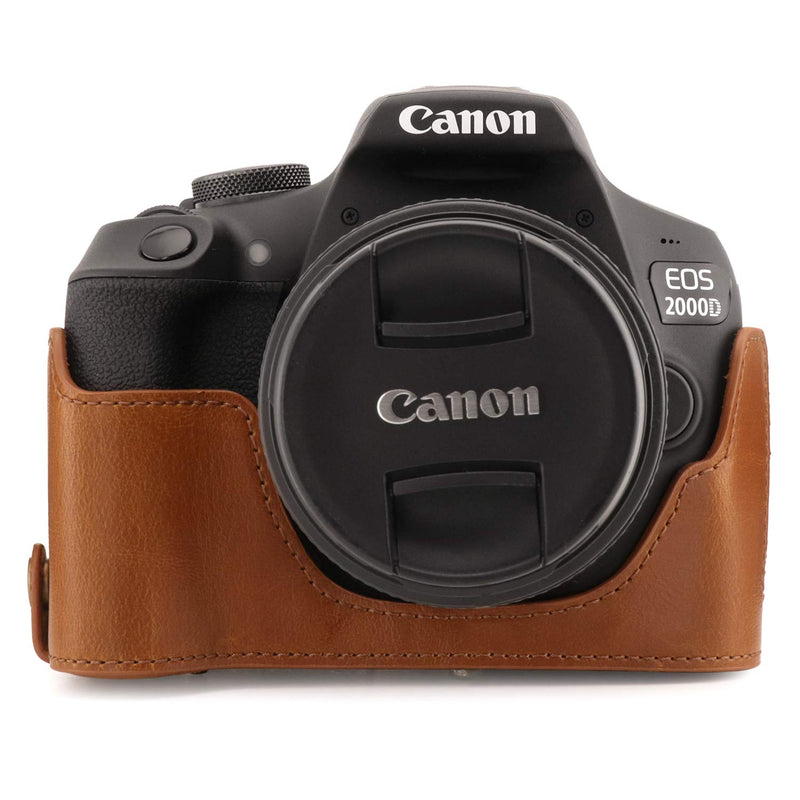  [AUSTRALIA] - MegaGear MG1609 Ever Ready Leather Camera Case compatible with Canon EOS Rebel T7 (18-55mm), 2000D (18-55mm) - Light Brown