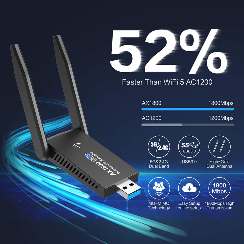  [AUSTRALIA] - Wireless USB WiFi 6 Adapter for Desktop - Nineplus 802.11ax 1800Mbps PC WiFi Adapter for Desktop PC Laptop Windows7/10/11,5Ghz 2.4Ghz Wireless Network Adapter for PC WiFi USB Adapter for PC