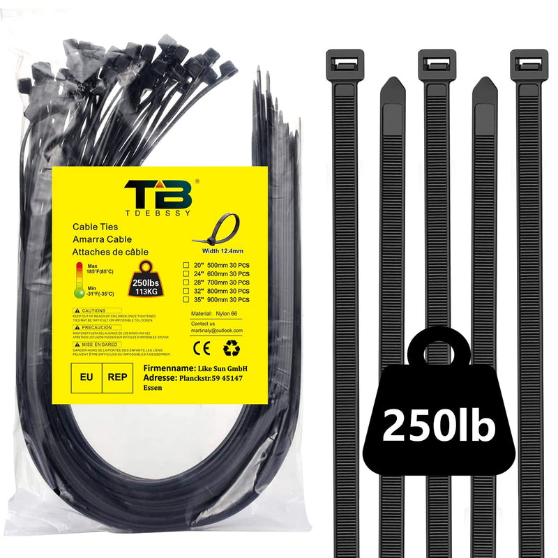  [AUSTRALIA] - 250 lbs Large Zip Ties Heavy Duty 20 Inch Plastic Cable Ties Big Thick, 30 Pcs UV Resistant Zip Tie Big Size For Outdoor 20in/250 lbs