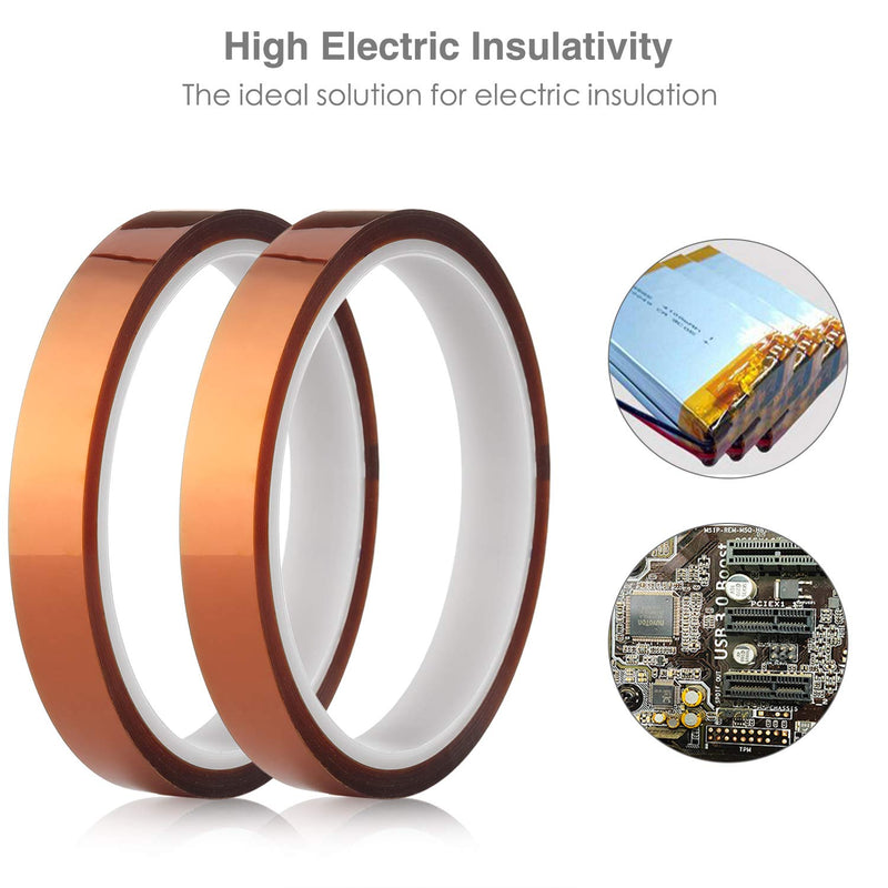  [AUSTRALIA] - High Temp Tape,Polyimide High Resistant Tape Kapton Tape High Temperature Tape with Silicone Adhesive for Masking,Soldering,Electrical, etc(2 Roll x 1/2 inches) 2 Roll X 1/2 inches