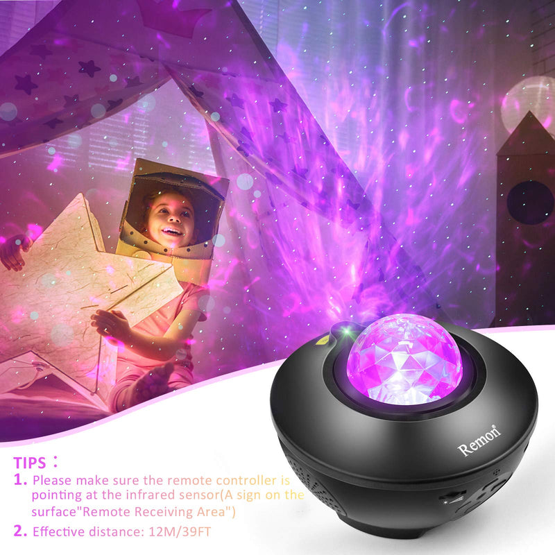 Remon Star Projector Galaxy Projector Smart Night Light with 10 Colors Ocean Wave and Starry Scene Works with Alexa and Google Home, Valentine Gift Bluetooth Music Speaker for Kids Bedroom - LeoForward Australia