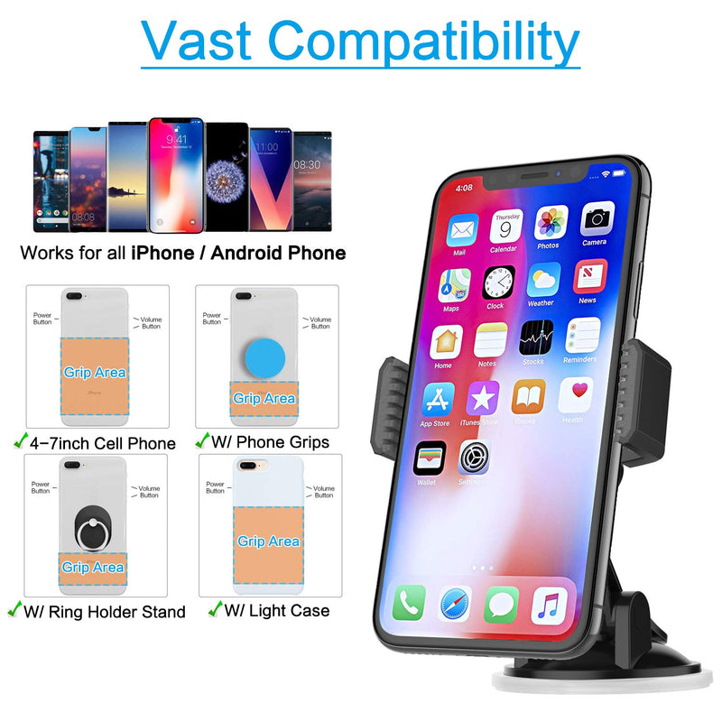  [AUSTRALIA] - APPS2Car Suction Cup Phone Holder for Car with Adjustable Arm, Low Profile Dashboard Phone Mount Compact Windshield Window Dash Mobile Stand Compatible w/All iPhone and Android Cell Phones