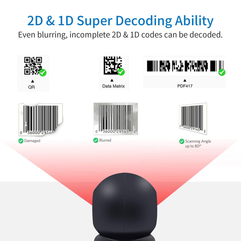 1D 2D QR Desktop Barcode Scanner, Symcode Omnidirectional Hands-Free Automatic USB Barcode Reader Scanner, Capture Barcodes from Mobile Phone Screen, Automatic Image Sensing Barcode Scanner - LeoForward Australia