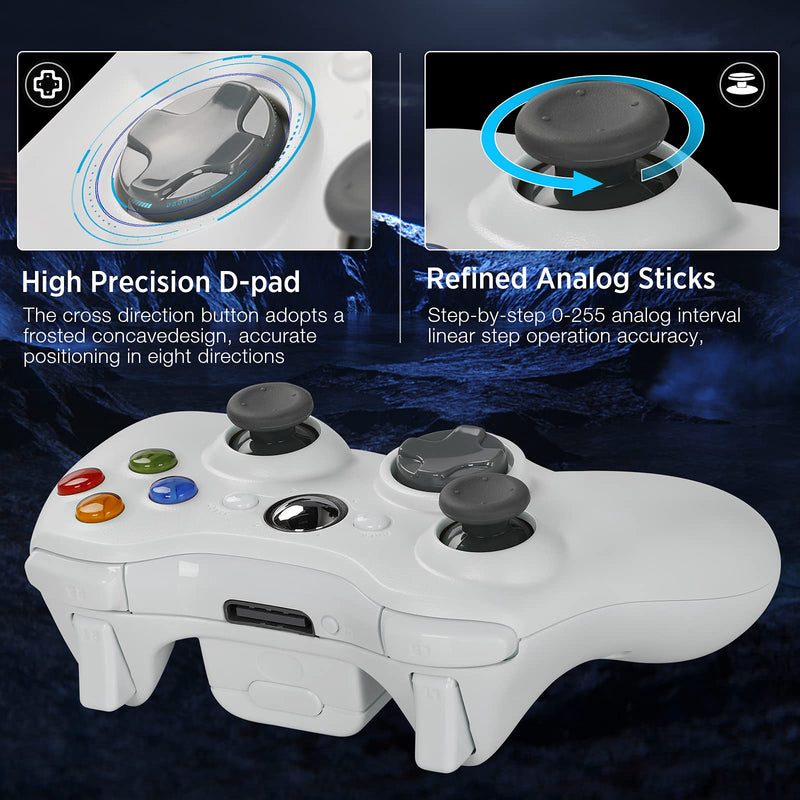  [AUSTRALIA] - Wireless Controller for Xbox 360, YAEYE 2.4GHZ Game Joystick Controller Gamepad Remote Compatible with Xbox 360/360 Slim PC Windows 7,8,10 (White)
