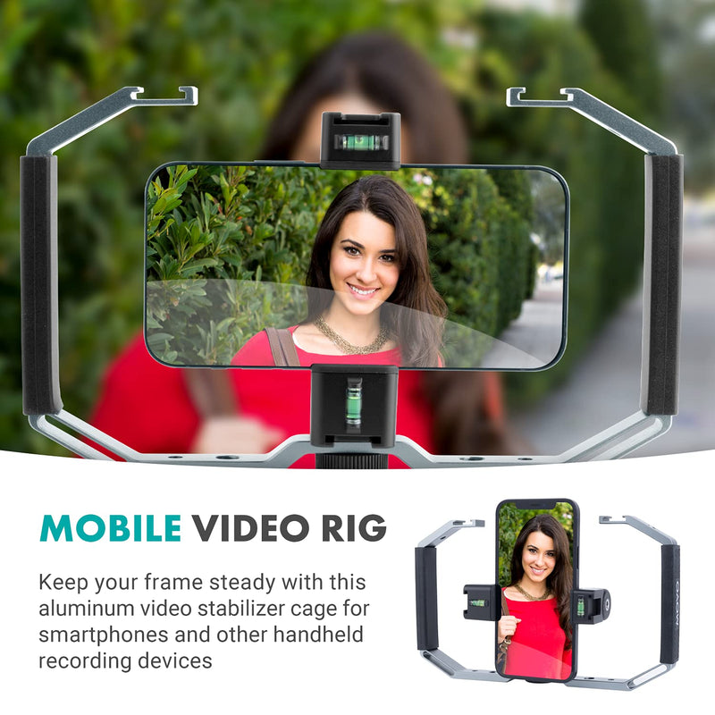  [AUSTRALIA] - Movo SPR-5 Metal Smartphone Video Rig Grip with Rotating Phone Clamp for Vertical or Horizontal Shooting, Mounts for Microphone and Light - Video Stabilizer Cage with Tripod Mount for iPhone, Android