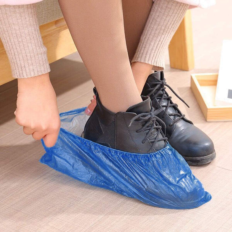  [AUSTRALIA] - Oceantree Shoe Covers Disposable - 100 Pack (50 Pairs) Disposable Shoe Boot Covers Waterproof Non Slip Durable Shoe Protector for Indoor Guest Visitor, One Size Fits All Clear Blue (CPE Plastic) CPE Plastic