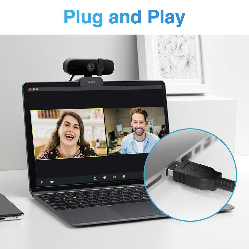  [AUSTRALIA] - 1440P Business Webcam with Dual Microphone & Privacy Cover, RAPOO USB FHD Web Computer Camera, Plug and Play, for Zoom/Skype/Google Hangouts/Face Time for Mac, Laptop MAC PC Desktop 1440P