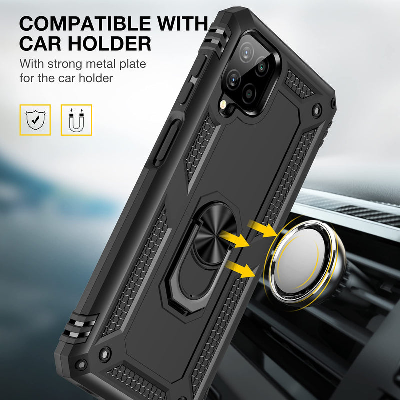  [AUSTRALIA] - Samsung Galaxy A12 Case, Vakoo Shockproof Samsung A12 Case Military Grade Heavy Duty Protective Phone Case with Magnetic Kickstand Car Mount Holder for Samsung Galaxy A12 6.5'', Black