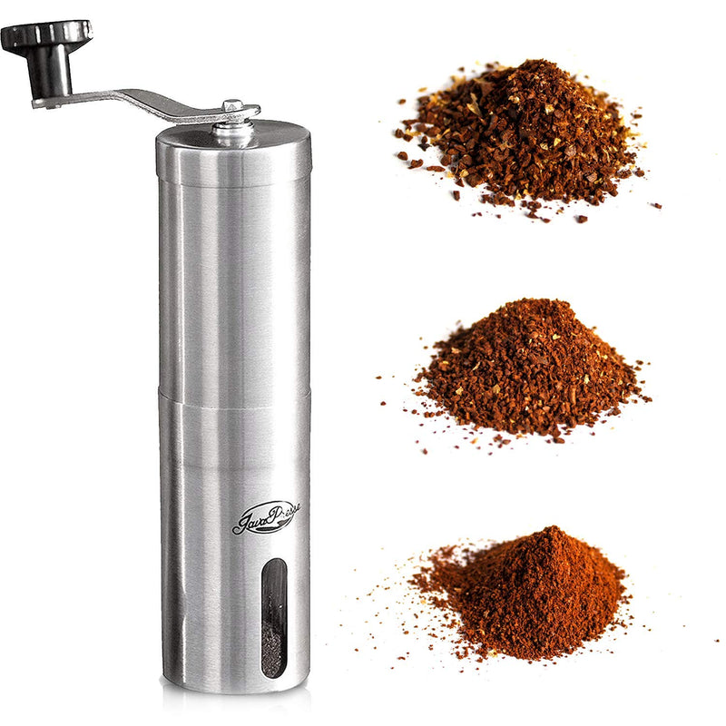  [AUSTRALIA] - JavaPresse Manual Coffee Grinder with Adjustable Setting - Conical Burr Mill & Brushed Stainless Steel Whole Bean Burr Coffee Grinder for Aeropress, Drip Coffee, Espresso, French Press, Turkish Brew