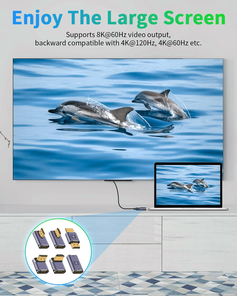  [AUSTRALIA] - Duttek 8K HDMI Adapter (6 Pack), 48Gbps HDMI to HDMI Adapter, UHD HDMI 2.1Up&Down, Left&Right, HDMI Male to Male, HDMI Coupler and Male to Female Extender Support 8K@60hz Video with LED Working Light 6 Style HDMI Adapter