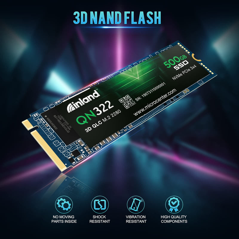  [AUSTRALIA] - INLAND QN322 500GB NVME M.2 2280 PCIe Gen 3.0x4 3D NAND SSD Internal Solid State Drive, PCIe Express 3.1 and NVMe 1.4 Compatible (500 GB)