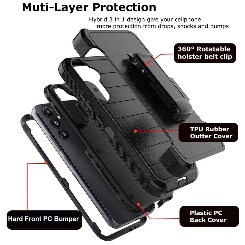  [AUSTRALIA] - Takfox Galaxy A54 5G Case, for Samsung A54 5G Belt Clip Holster Phone Case with [Built-in Screen Protector] Kickstand Protective Rugged Heavy Duty Shockproof Dustproof Durable Cover-Black/Black Black/Black