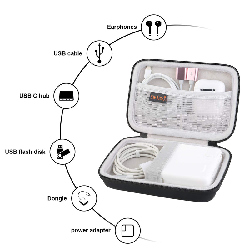  [AUSTRALIA] - Canboc Carrying Case for MacBook Air Pro Charger MagSafe/MagSafe 2 Power Adapter, iPhone 12/12 Pro MagSafe Charger, USB C Hub, Type C Hub, USB Multiport Adapter, Hard EVA Shockproof Bag, Black