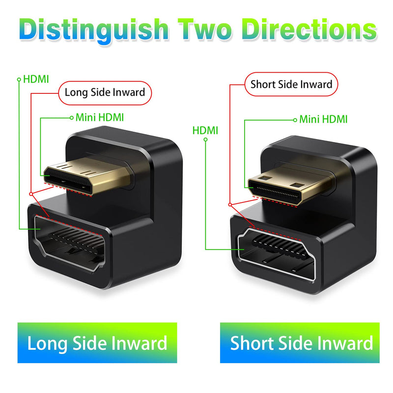  [AUSTRALIA] - AGVEE 3 Pack (Long Side Inward) 180 Degree Angled Mini HDMI Male to HDMI Female Adapter, U-Shaped 4K@60HZ Converter Coupler Connector Extender for Portable Display Monitor Accessories, Black 3 Pack (Long Side Inward)