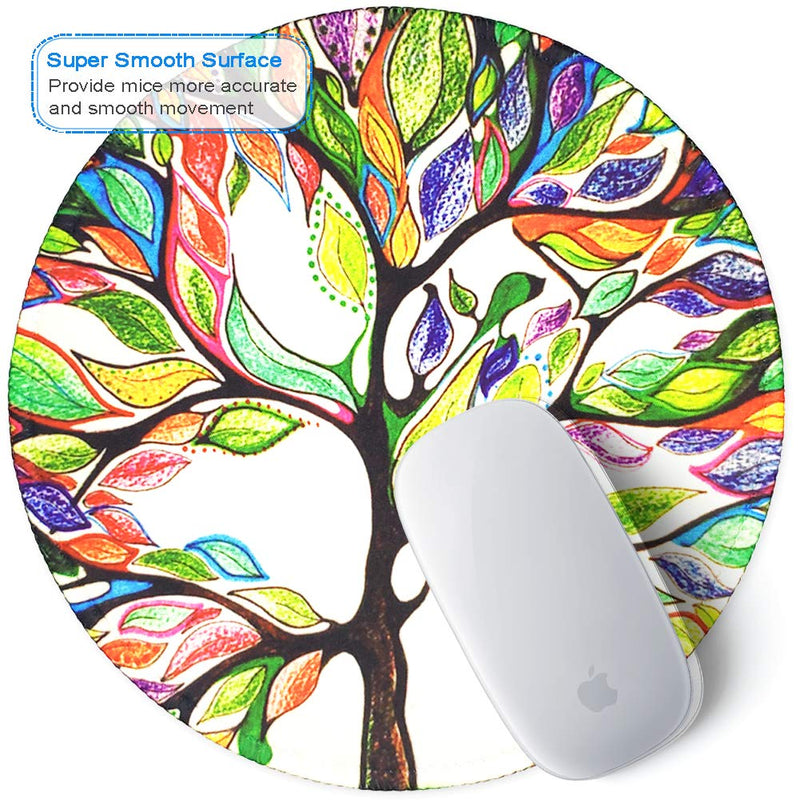  [AUSTRALIA] - BOSOBO Mouse Pad, Round Abstract Art Mousepad Tree of Life, Small Mouse Mat with Design, Circular Anti-Slip Rubber Mouse Pad with Stitched Edge, Cute Mouse Pad for Girls & Women Office, 7.9 x 7.9 Inch