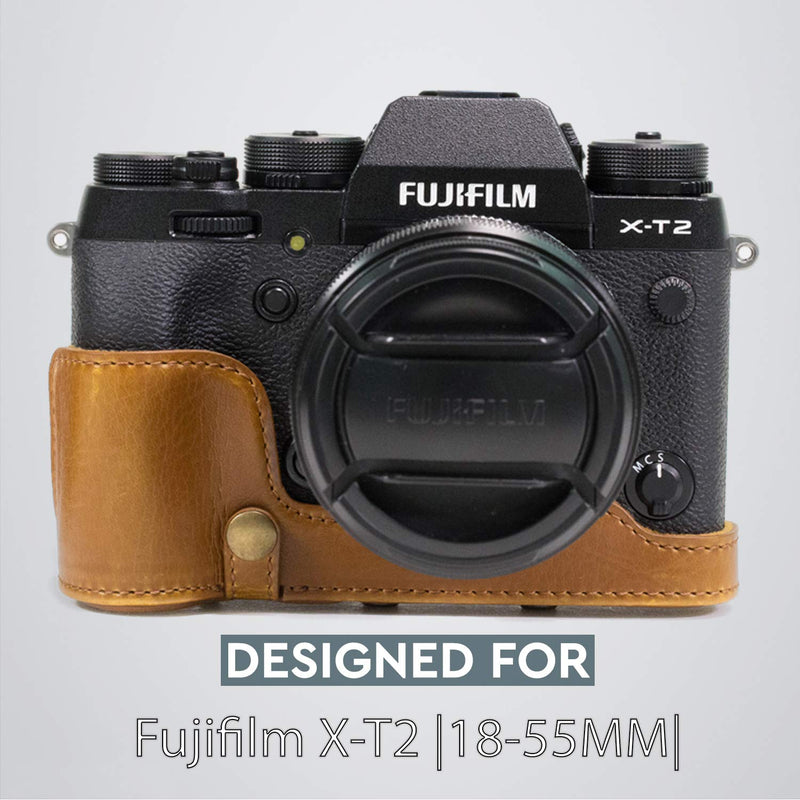  [AUSTRALIA] - MegaGear Ever Ready Leather Camera Case and Strap Compatible with Fujifilm X-T2 Light Brown