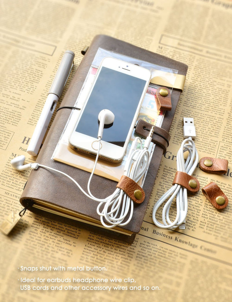  [AUSTRALIA] - CAILLU Cord Organizer,Cord Keeper,Cable Organizer USB Holder,Cable Management,Cable Straps,Earbud case,wrap Headphone,Headset Winder,Phone Earphone Clips Ties,Tiny Leather Gifts Gadget 5 Light Brown