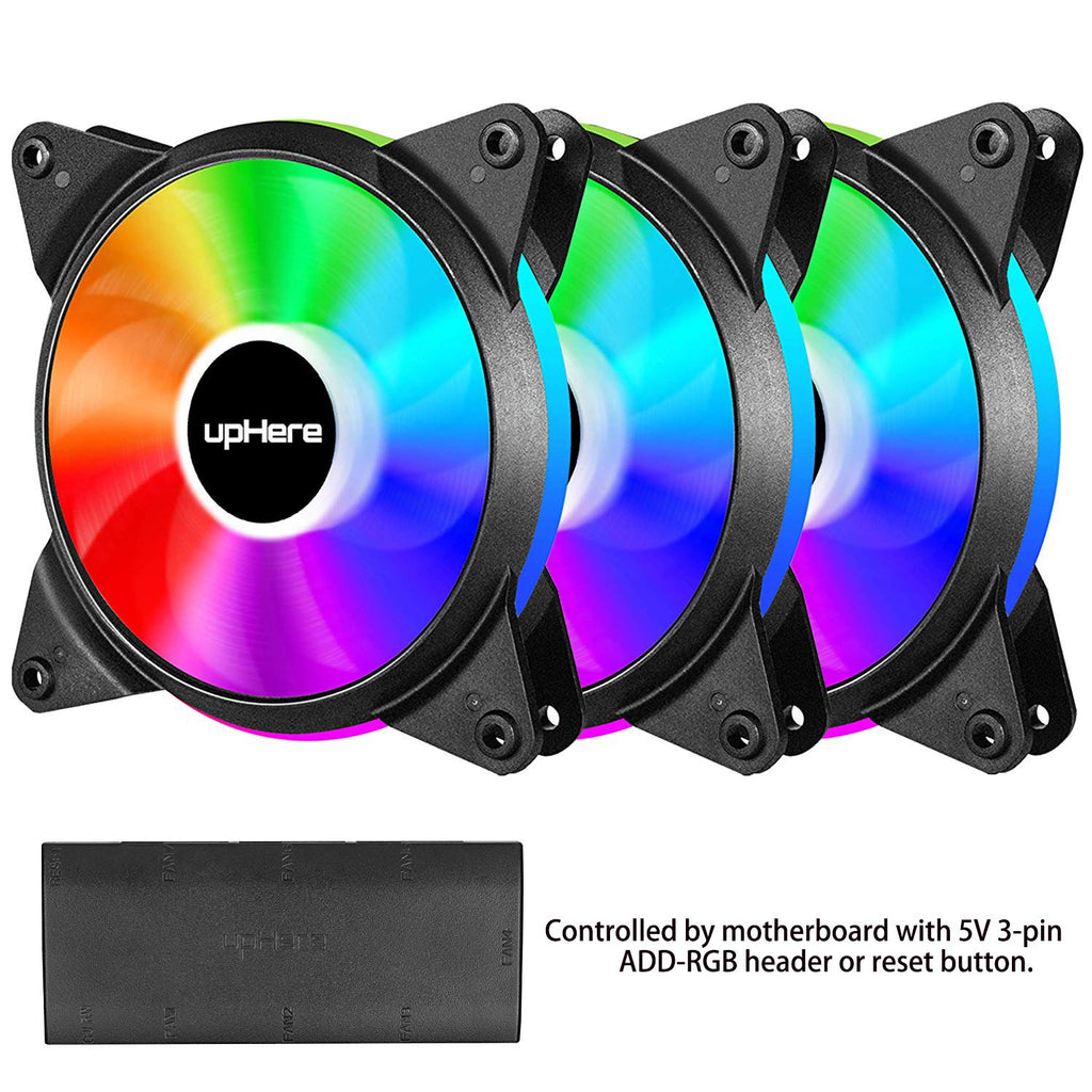  [AUSTRALIA] - upHere 5V 3-Pack 120mm Silent PWM Intelligent Control 5V Addressable RGB Fan Motherboard Sync, Adjustable Colorful Fans with Controller T7SYC7-3