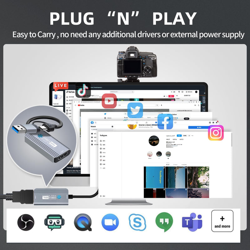  [AUSTRALIA] - Papeaso Video Capture Card, 4K HDMI to USB/USB C 3.0 Capture Card, 1080P 60FPS Video Capture Device, for Streaming, Teaching,Gaming, Video conferencing or Live Broadcasting
