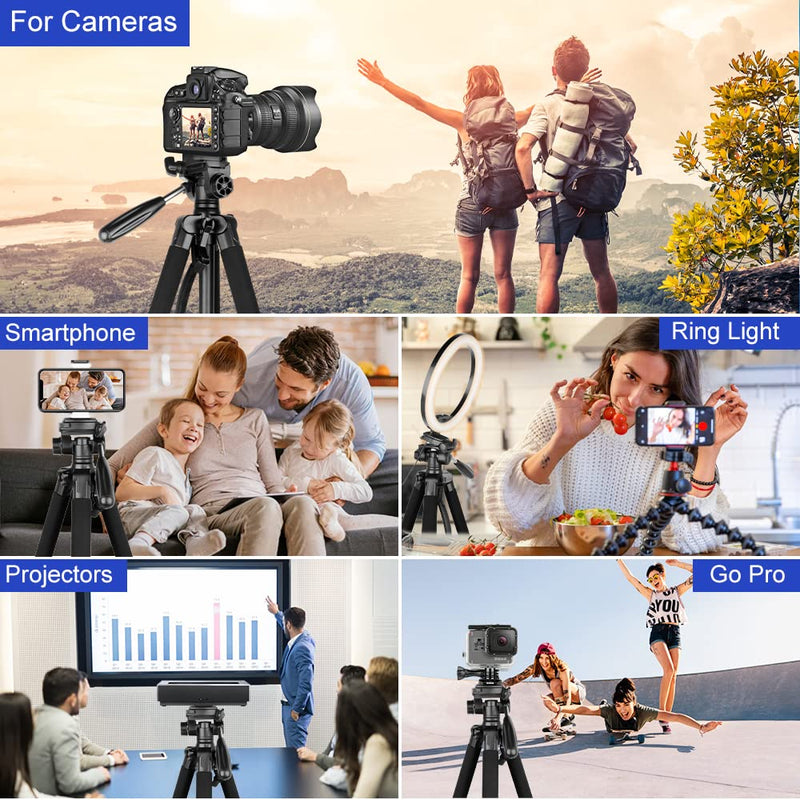  [AUSTRALIA] - 74’’ Camera Tripod Bundle with Cell Phone Tripod with Wireless Remote and Phone Holder, Compatible with Cellphone, Camera, Gopro