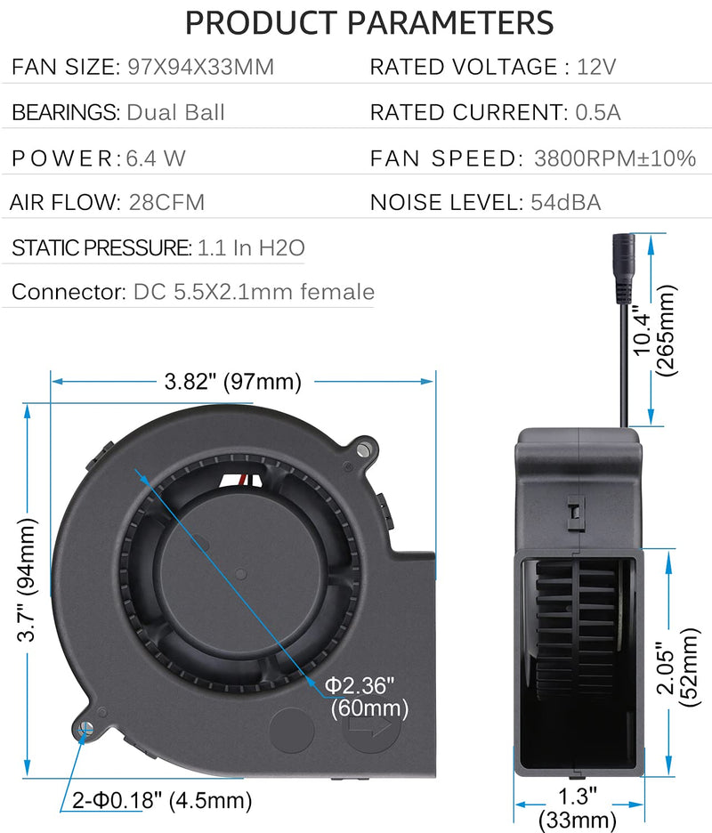  [AUSTRALIA] - GDSTIME 97mm x 33mm DC Blower, 110V 220V AC Powered Fan 9733 with Variable Speed Controller for DIY Cooling Ventilation Exhaust Projects 97x33mm w/ speed control