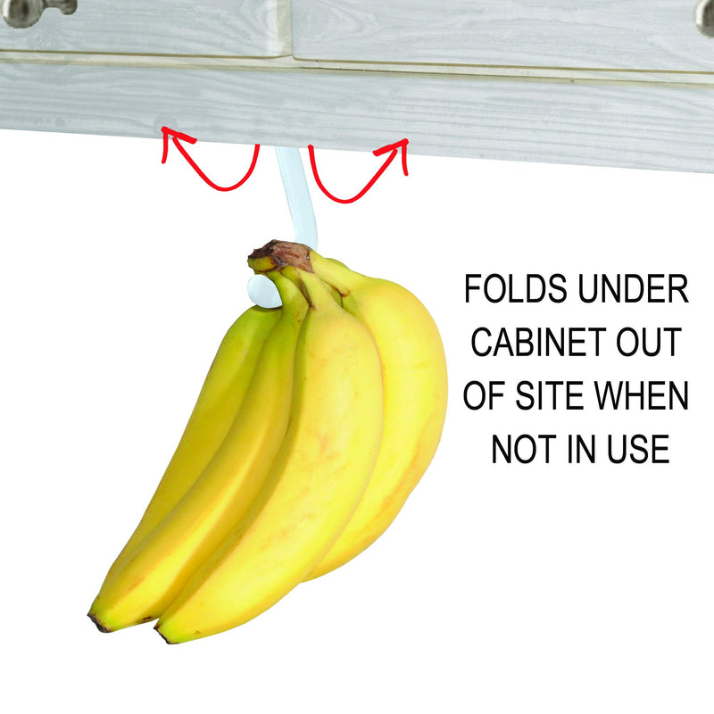 Banana Hook Hanger Under Cabinet Hook Ripens Bananas with Less Bruises, Hang Other Lightweight Kitchen Items, Folds Up Out of Sight When Not in Use, Self-Adhesive + Pre-drilled Screw Holes (White) - LeoForward Australia