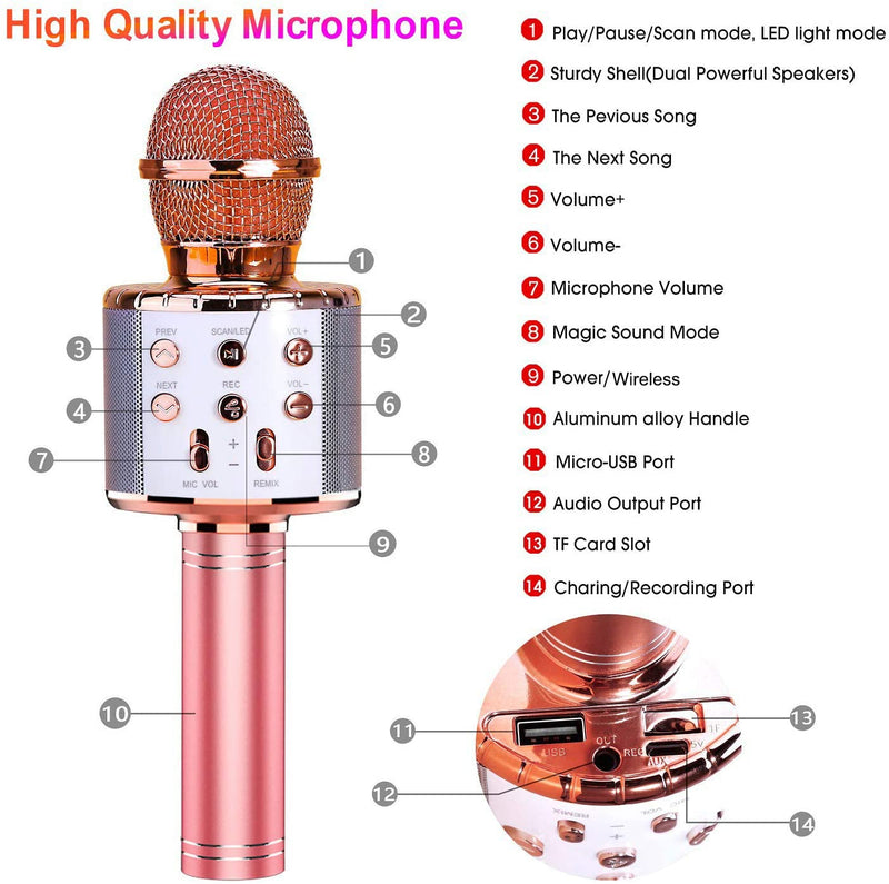  [AUSTRALIA] - BlueFire 4 in 1 Karaoke Wireless Microphone with LED Lights, Portable Microphone for Kids, Great Gifts Toys for Kids, Girls, Boys and Adults (Pink) Pink