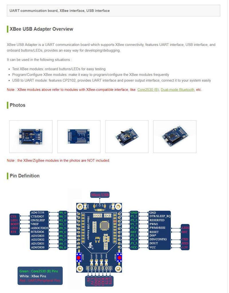  [AUSTRALIA] - Waveshare XBee USB Adapter USB Communication Board with Xbee Interface Supports XBee Connectivity