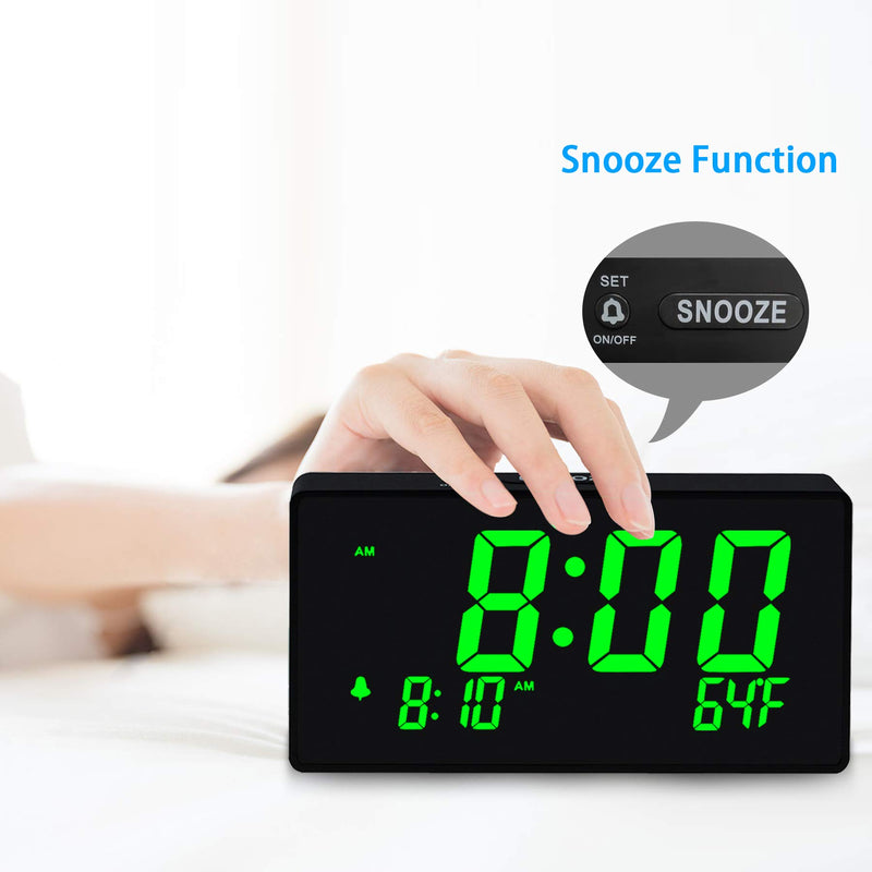 BOCTOP Desk Digital Alarm Clock, Large Numbers Green 6" LED Display, with USB Port for Charging, 0-100% Brightness Dimmer, Temperature, Snooze , Adjustable Alarm Volume，Small Bedside Clocks. Green Digit - LeoForward Australia