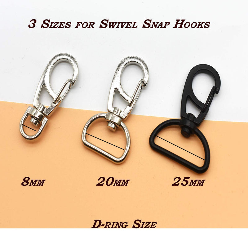  [AUSTRALIA] - Bytiyar 10 PCS Small Metal Clasps Spring Swivel Snap Hooks Carabiner Clips with Rotating D-Ring 20mm(rotating D-ring)_black