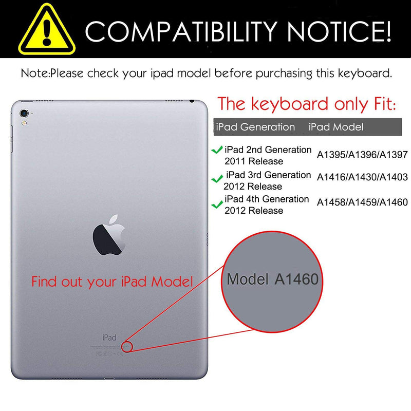 Eoso Keyboard Case for iPad 2/3/4 Built-in Wireless Slim Shell Magnetic PU Protective Cover for Men Women (Black) Black - LeoForward Australia